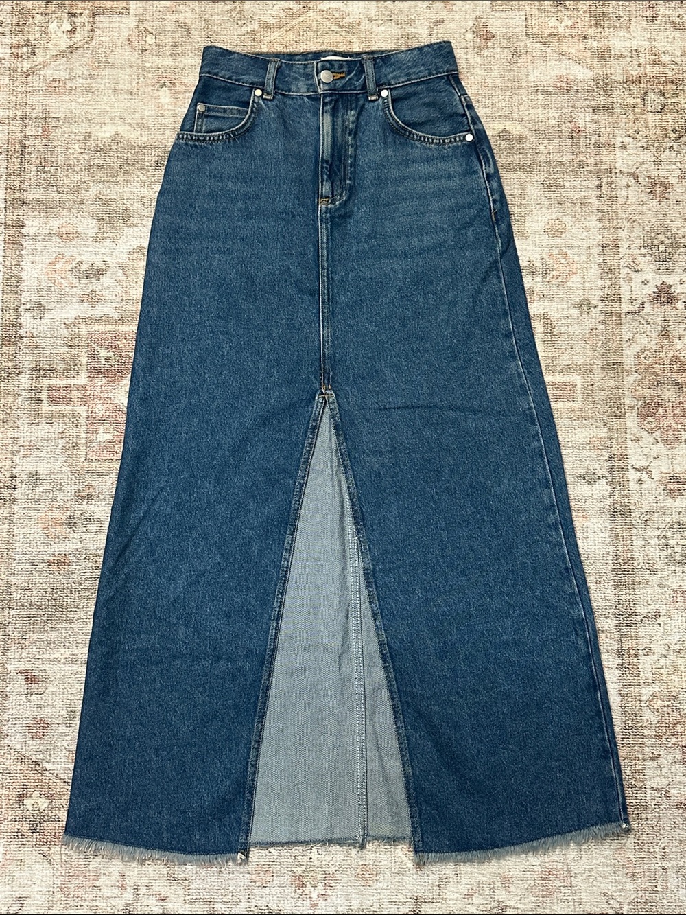 Woman’s Like New Pilcro Full Length Maxi Denim Skirt With Front Slit